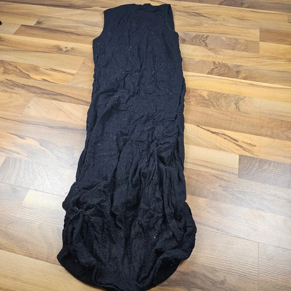 FRAME Maxi Dress Medium Black Textured Crinkle Sleeveless Designer Minimalist - Picture 2 of 6